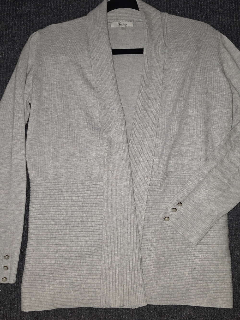 89th & Madison Light Gray Open-Front Ribbed Cardigan